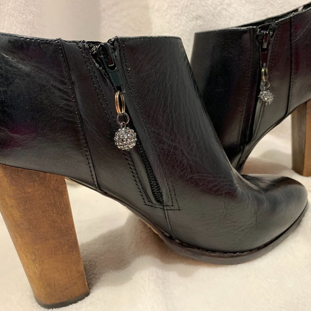 Steve Madden Black Bootie w/ Distressed wood heel